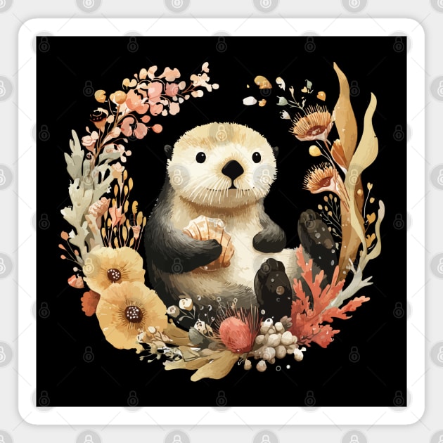 Playful Sea Otter - Significant Otter & Anniversary Folk Art Magnet by TuncGK